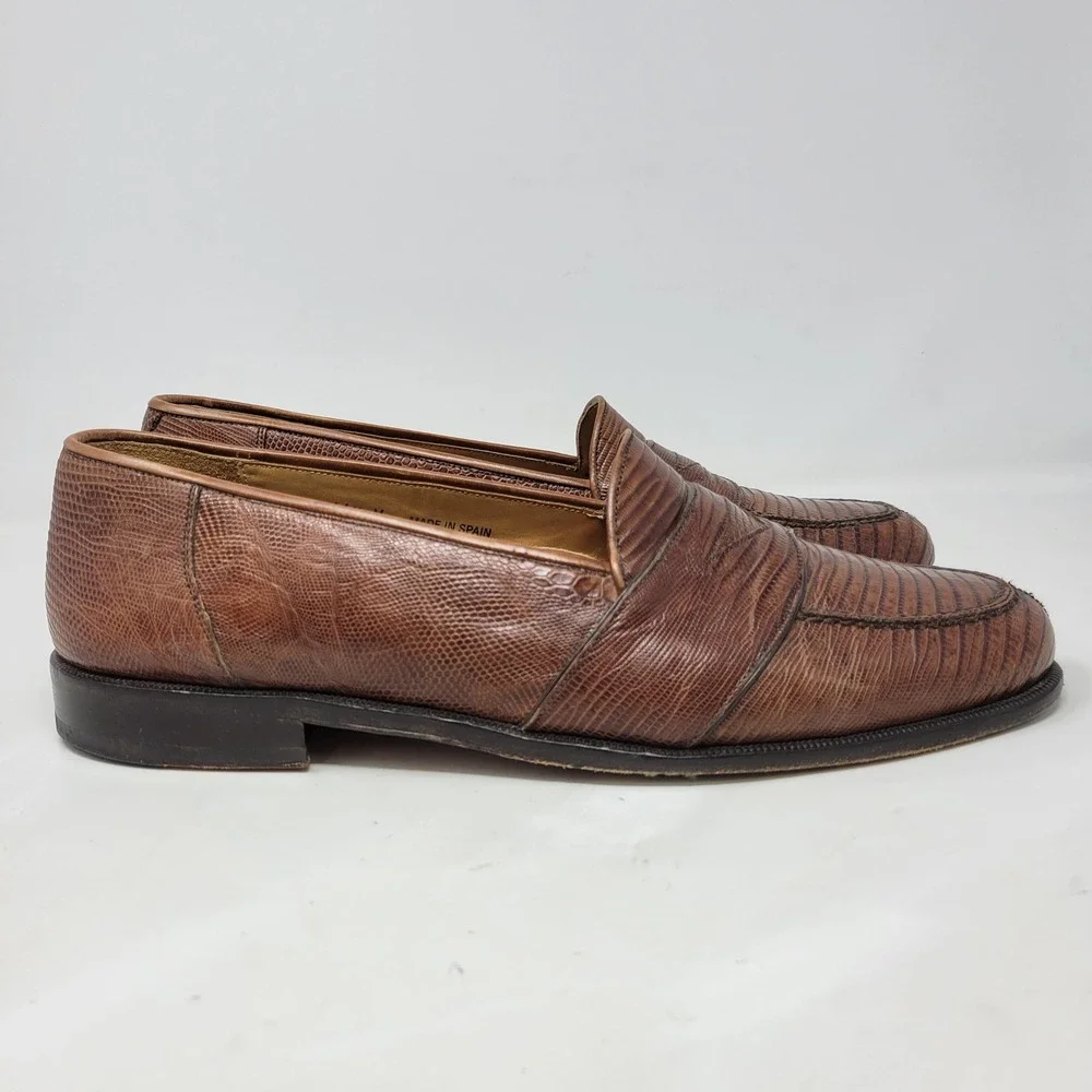 Magnanni Mens 11.5 M Genuine Lizard Penny Loafers Brown Exotic Shoes Spain 8863